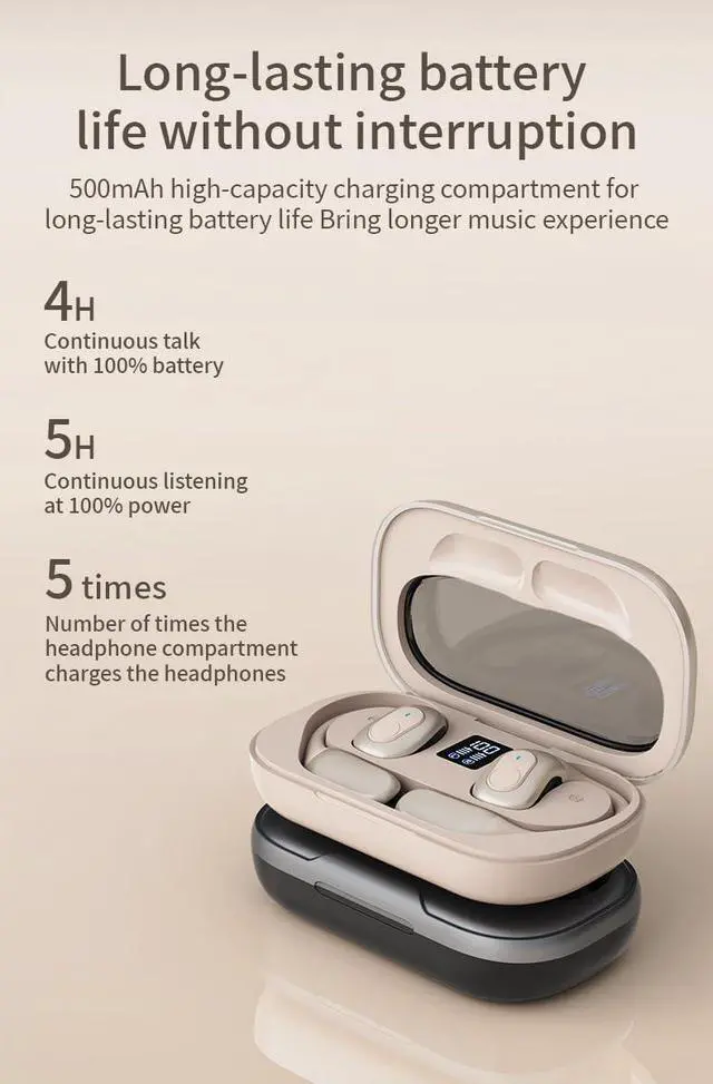 Alt view image 5 of 7 - Open Ear Headphones Air Conduction Headphones Wireless Bluetooth 5.3 Wireless Sports Earbuds with Earhooks,ENC Call Noise Cancellation Technology IPX5 Waterproof for Sports,Driving,Black