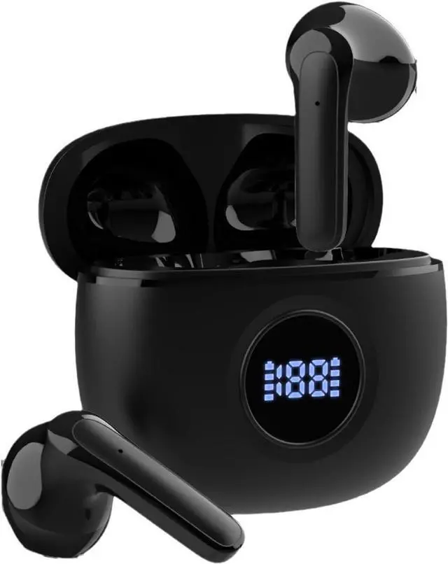 Wireless in-Ear Headphones Bluetooth Earbuds Wireless Stereo Noise Cancelling Headphones with LED Charging Case 70H Playtime Stereo Bass Ear Buds for Smart Phone Laptop Computer Sports Black