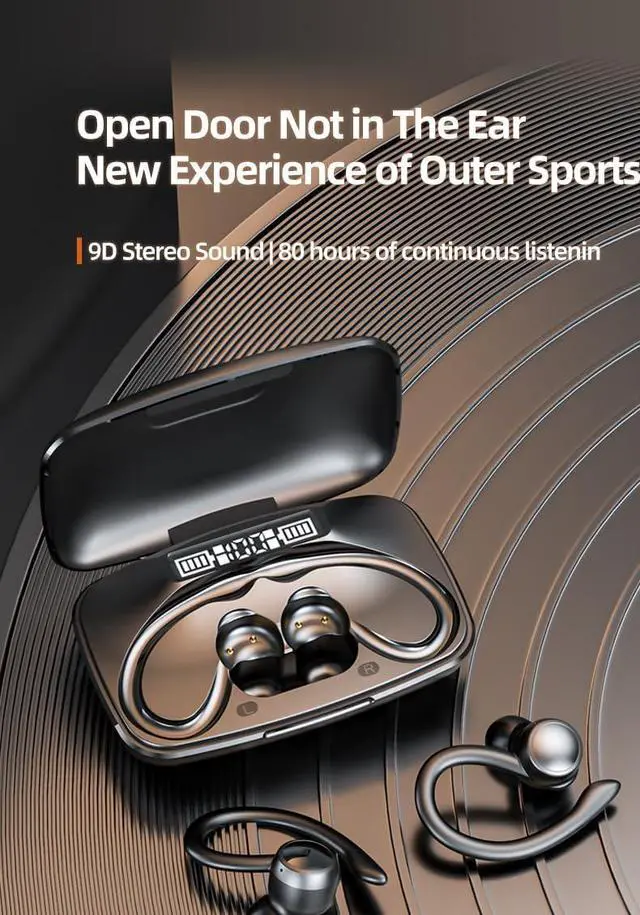 Alt view image 2 of 7 - Bluetooth V5.3 Headphones Wireless Earbuds Over Ear Buds, Sports Earphones Deep Bass with LED Power Display Earhooks Headset,Light-Weight Earbud with Mic for Phone Laptop PC Running Workout