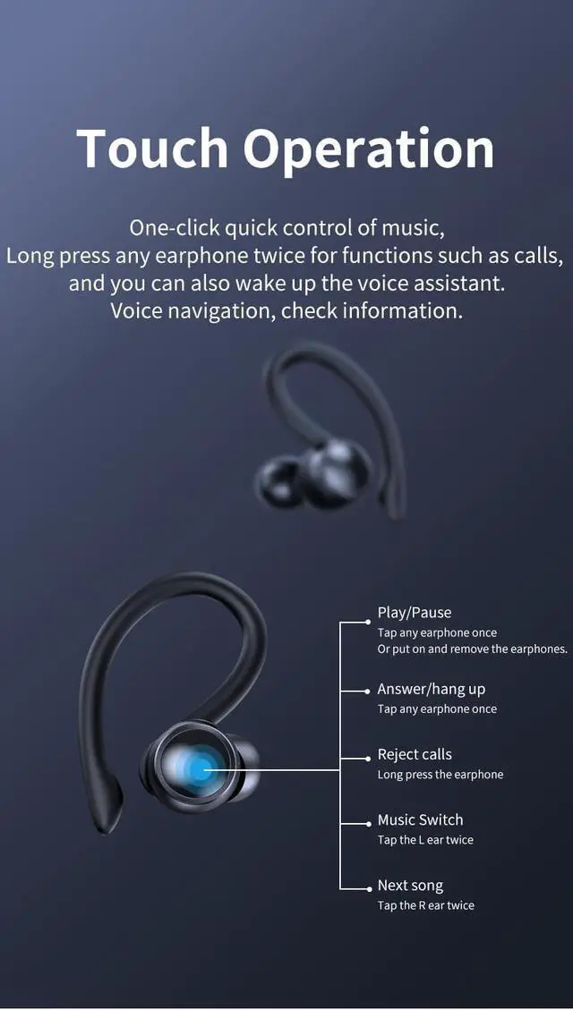 Alt view image 4 of 7 - Bluetooth V5.3 Headphones Wireless Earbuds Over Ear Buds, Sports Earphones Deep Bass with LED Power Display Earhooks Headset,Light-Weight Earbud with Mic for Phone Laptop PC Running Workout