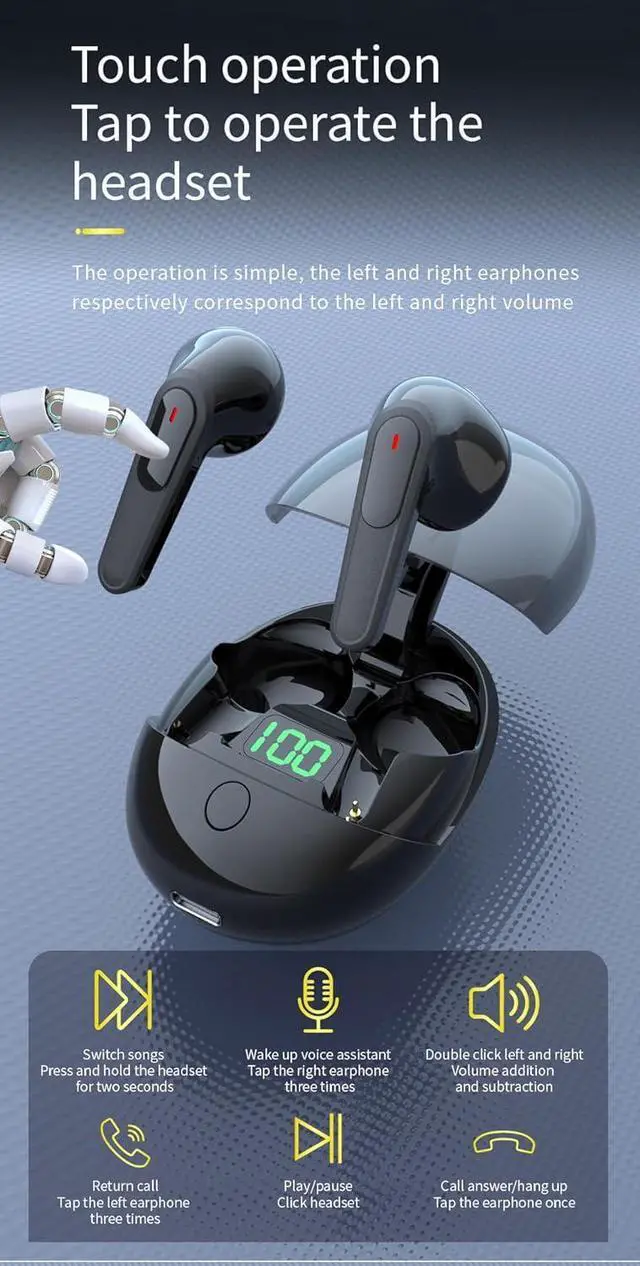 Alt view image 4 of 7 - Wireless Earbuds Bluetooth 5.3 Headphones Wireless Sports Earphones ANC Active Noise Cancellation Headphones Ultra Long Lasting for Phone Laptop PC TV Running Workout, Black