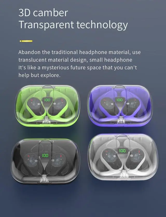 Alt view image 3 of 7 - Open Ear Bluetooth Headphones with Ear Hooks On-Ear Wireless Headset with Microphone, Bluetooth 5.3 Touch Control Air Conduction Sport Ear Buds IPX5 Waterproof Headsets for Workouts, Purple