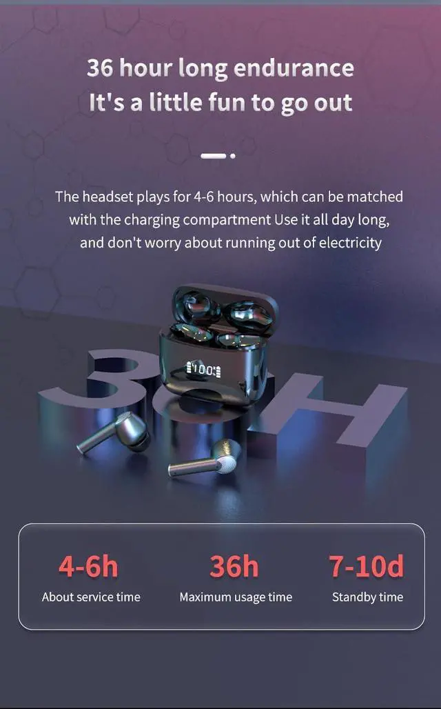 Alt view image 4 of 7 - Wireless Ear Buds Bluetooth 5.3 in Ear Headphones Deep Bass Stereo and Noise Cancelling Bluetooth Earbuds with LED Display,Built-in ENC Noise Cancelling Mic for Phone, Black