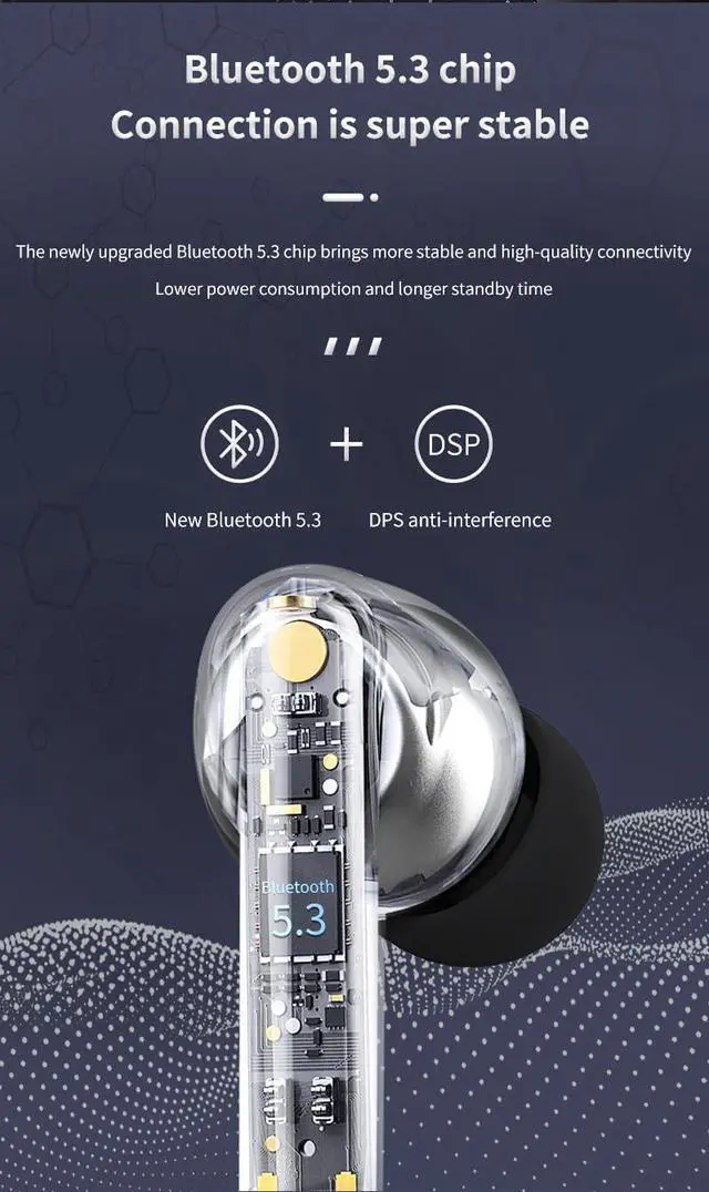 Alt view image 3 of 7 - Wireless Ear Buds Bluetooth 5.3 in Ear Headphones Deep Bass Stereo and Noise Cancelling Bluetooth Earbuds with LED Display,Built-in ENC Noise Cancelling Mic for Phone, Black