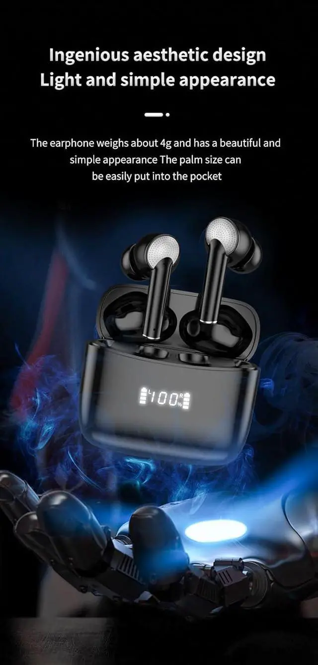 Alt view image 6 of 7 - Wireless Ear Buds Bluetooth 5.3 in Ear Headphones Deep Bass Stereo and Noise Cancelling Bluetooth Earbuds with LED Display,Built-in ENC Noise Cancelling Mic for Phone, Black