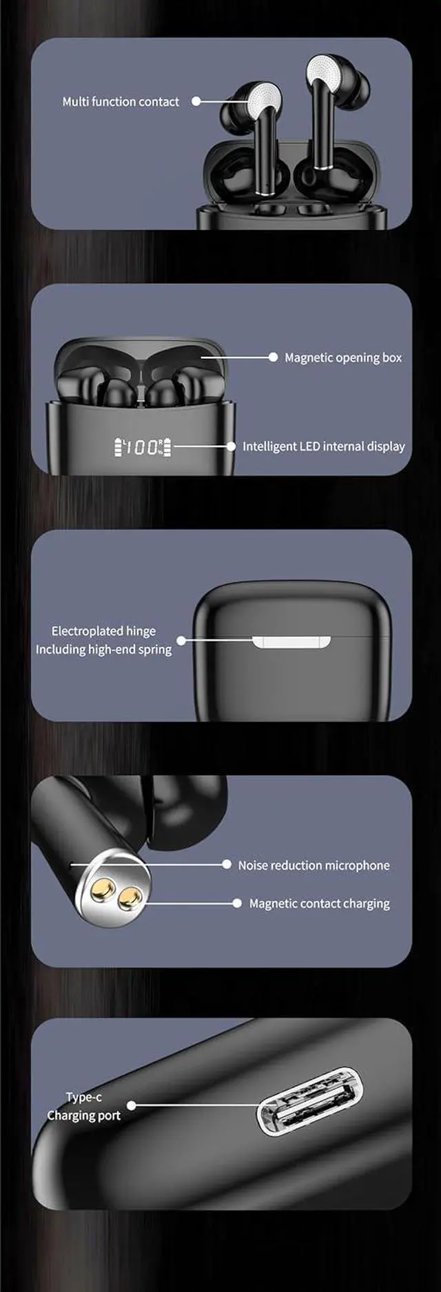 Alt view image 7 of 7 - Wireless Ear Buds Bluetooth 5.3 in Ear Headphones Deep Bass Stereo and Noise Cancelling Bluetooth Earbuds with LED Display,Built-in ENC Noise Cancelling Mic for Phone, Black