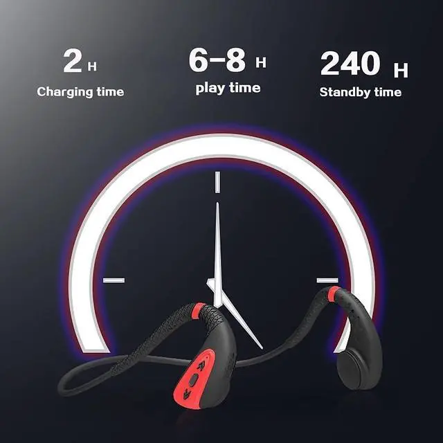 Alt view image 2 of 7 - Waterproof Bone Conduction Headphones Bluetooth 5.0 Wireless Earbuds with 16G Memory IPX8 Open Ear Underwater Bluetooth Gym Headphones with Microphone for Swimming Running, Red