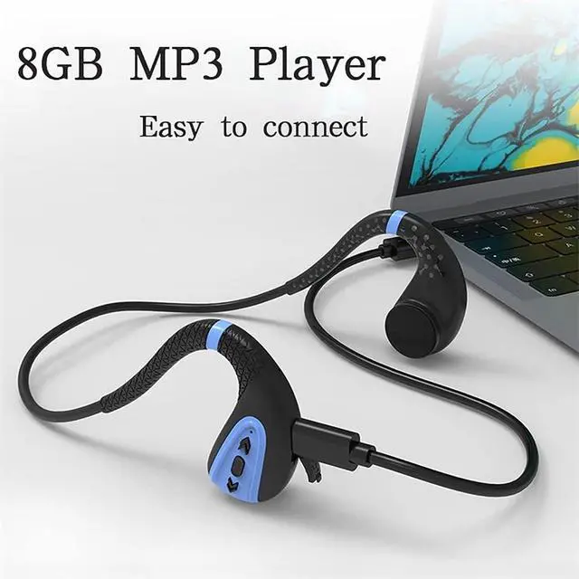Alt view image 3 of 7 - Waterproof Bone Conduction Headphones Bluetooth 5.0 Wireless Earbuds with 16G Memory IPX8 Open Ear Underwater Bluetooth Gym Headphones with Microphone for Swimming Running, Red
