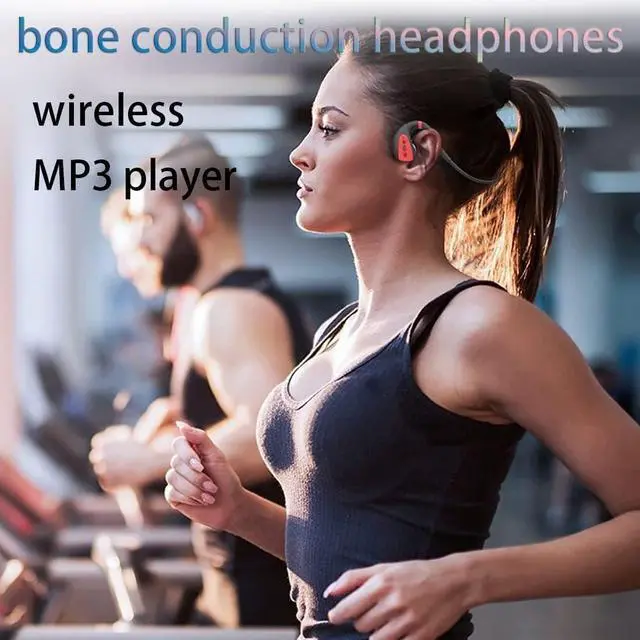 Alt view image 5 of 7 - Waterproof Bone Conduction Headphones Bluetooth 5.0 Wireless Earbuds with 16G Memory IPX8 Open Ear Underwater Bluetooth Gym Headphones with Microphone for Swimming Running, Red