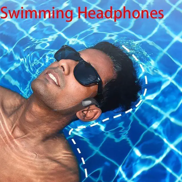 Alt view image 6 of 7 - Waterproof Bone Conduction Headphones Bluetooth 5.0 Wireless Earbuds with 16G Memory IPX8 Open Ear Underwater Bluetooth Gym Headphones with Microphone for Swimming Running, Red
