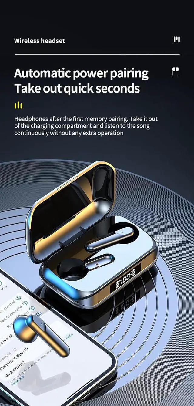 Alt view image 2 of 7 - Wireless Earbuds Bluetooth 5.3 Headphones, Wireless Sports Headset ANC Active Noise Cancellation Headphones Ultra Long Lasting for Phone Laptop PC TV Running Workout, Black