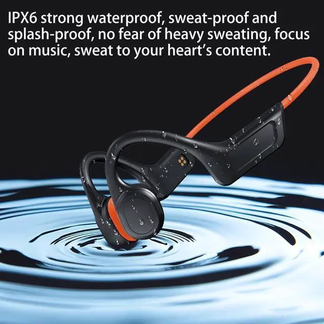 Alt view image 2 of 7 - Bone Conduction Headphones Wireless Bluetooth 5.3 Open Ear Headphones 8 Hours of High Endurance IPX6 Waterproof Comfortable Ergonomic Fit Exercise Swimming Cycling, Orange