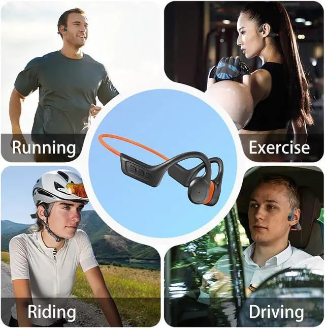 Alt view image 5 of 7 - Bone Conduction Headphones Wireless Bluetooth 5.3 Open Ear Headphones 8 Hours of High Endurance IPX6 Waterproof Comfortable Ergonomic Fit Exercise Swimming Cycling, Orange
