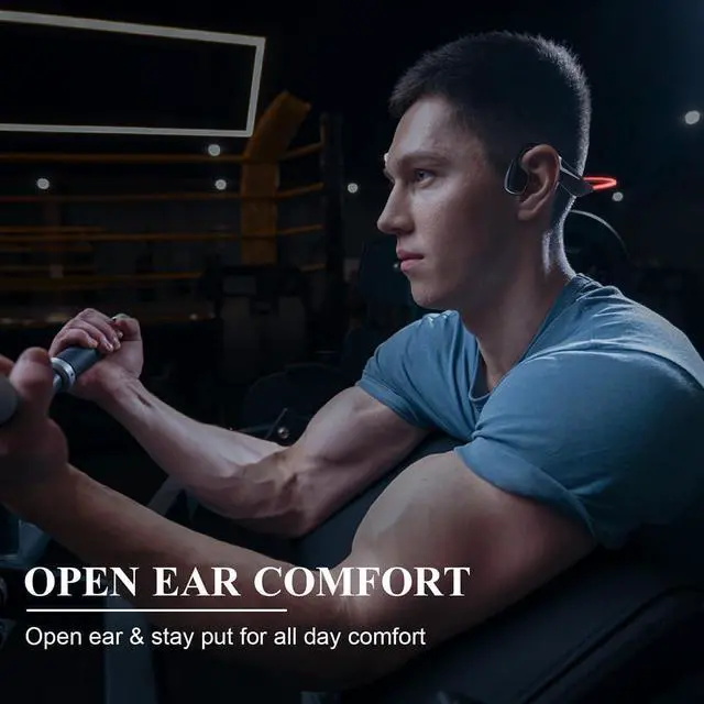 Alt view image 6 of 7 - Bone Conduction Headphones Open Ear Headphones Wireless Bluetooth, 1.5 Fast Charging and 12H Working Time, IPX7 Waterproof Light-Weight Wireless Headphones for Running, Cycling & Gym, Red