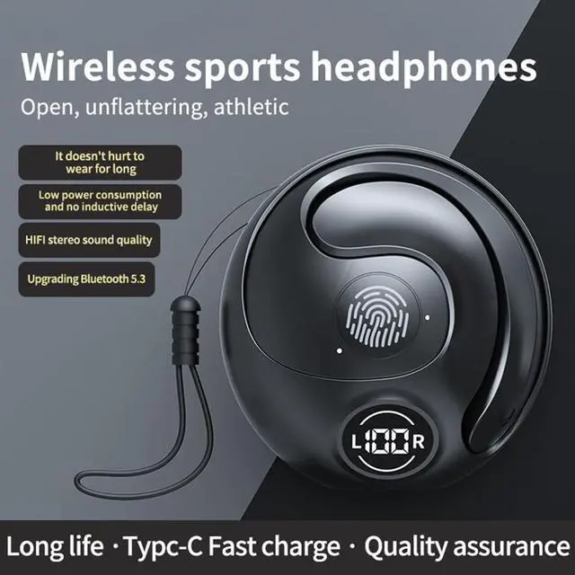 Alt view image 3 of 7 - On-Ear Wireless Headset with Microphone Wireless Bluetooth Headphones with Digital Display Charging Case,Ultra-Comfort,Lightweight Design for Workout Driving Walking,Black