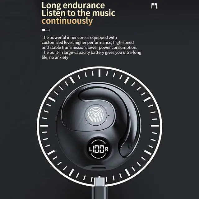 Alt view image 7 of 7 - On-Ear Wireless Headset with Microphone Wireless Bluetooth Headphones with Digital Display Charging Case,Ultra-Comfort,Lightweight Design for Workout Driving Walking,Black