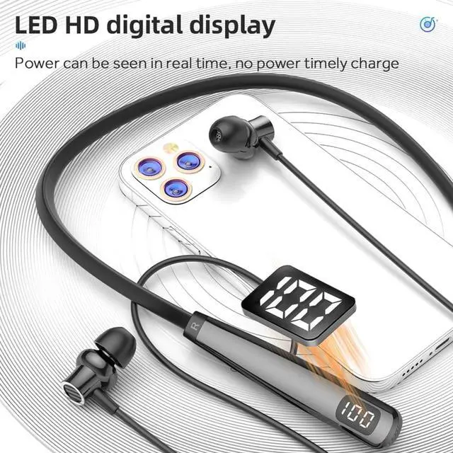 Alt view image 4 of 7 - Neckband Bluetooth 5.3 Headphones Wireless Magnetic Neckband Earphone Bluetooth Earbuds with Mic Semi-in-Ear, 100Hrs Playtime & LED Digital Display,Three Sound Effects Switching for Gym,Sports