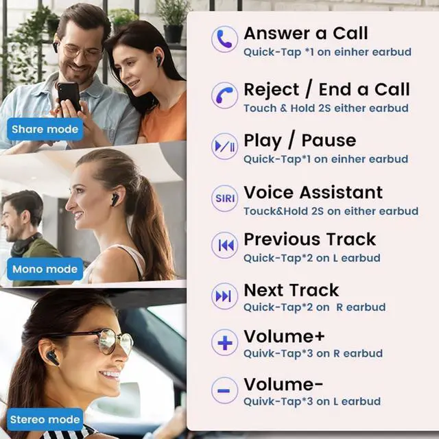 Alt view image 7 of 7 - Wireless Earbuds Bluetooth Ear Buds Environmental Noise Cancellation Mic Call Noise Cancelling Mini Earbuds,Bluetooth 5.0 Light Weight Deep Bass Headphones for Work,Home Office,White