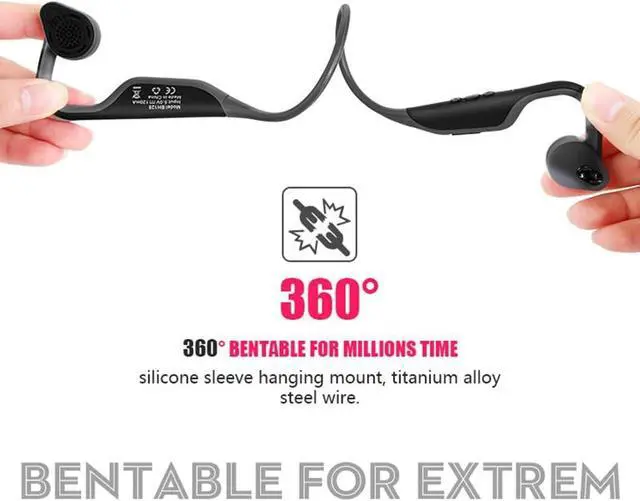 Alt view image 7 of 7 - Bone Conduction Headphones Open-Ear Bluetooth 5.3 Headphones with Microphone,Sweat Resistant Sports Earbuds Wireless Earphone for Running Workout Cycling,6 Hours of Playback Time, Black