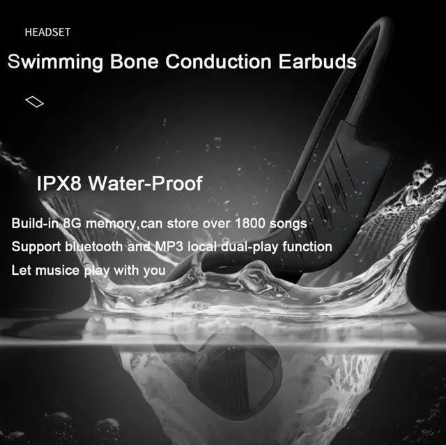 Alt view image 5 of 7 - Bone Conduction Headphones Wireless Open-Ear Headphones,Bluetooth 5.3 with Mic - MP3 Play Built-in 8GB Memory,IPX8 Waterproof Sports Headphones for Gym Workout Swimming Running Cycling, Black