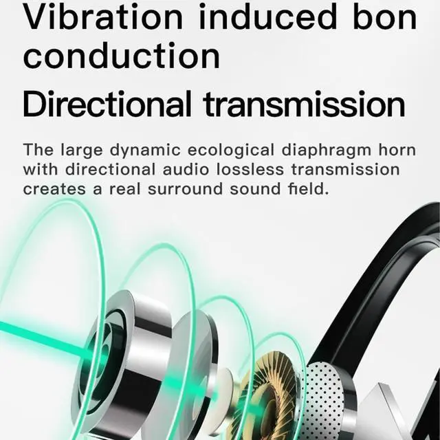 Alt view image 2 of 7 - Bone Conduction Headphones Wireless Open-Ear Headphones, Sweatproof Running Headphones,Wireless Earphones with Mic for Running Workout Cycling,Black