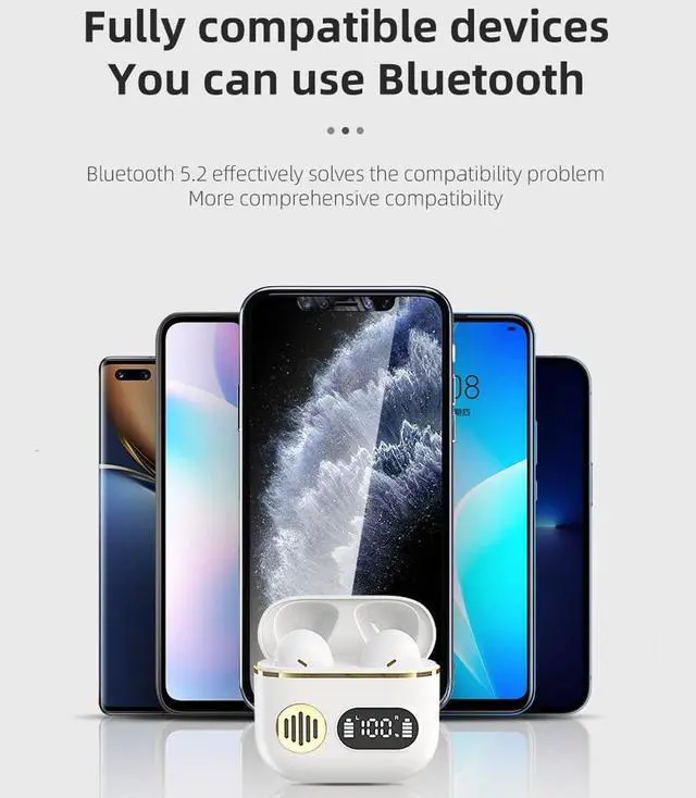 Alt view image 3 of 7 - Bluetooth Headphones Wireless Earbuds Built-in Microphone for Immersive Quality Sound with Charging Case,HD Voice Conversation Mode,48H Playtime LED Power Display for Workout Running,White