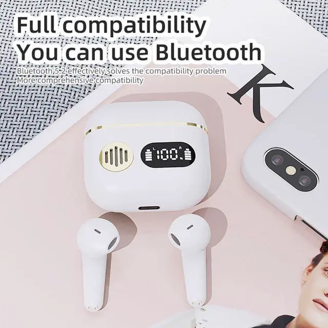 Alt view image 5 of 7 - Bluetooth Headphones Wireless Earbuds Built-in Microphone for Immersive Quality Sound with Charging Case,HD Voice Conversation Mode,48H Playtime LED Power Display for Workout Running,White