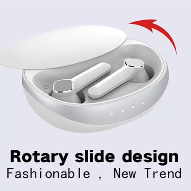 Alt view image 4 of 7 - Bluetooth Headphones ENC Dual-Mic Talking Noise Canceling Earphones,Ultra Long Life Slider Wireless Headphones,Light-Weight Earbud with Mic for TV Smart Phone Laptop Computer Sports,White