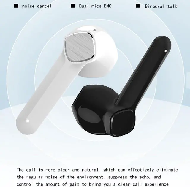 Alt view image 5 of 7 - Bluetooth Headphones ENC Dual-Mic Talking Noise Canceling Earphones,Ultra Long Life Slider Wireless Headphones,Light-Weight Earbud with Mic for TV Smart Phone Laptop Computer Sports,White