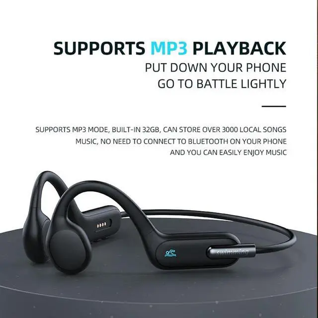 Alt view image 2 of 6 - Bone Conduction Headphones Wireless Bluetooth 5.3 Open Ear Headphones IPX8 Waterproof with Microphones,MP3 Play Built-in 32GB Memory, Sports Headphones for Gym Workout Swimming Running