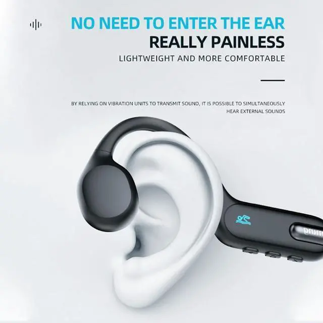 Alt view image 3 of 6 - Bone Conduction Headphones Wireless Bluetooth 5.3 Open Ear Headphones IPX8 Waterproof with Microphones,MP3 Play Built-in 32GB Memory, Sports Headphones for Gym Workout Swimming Running