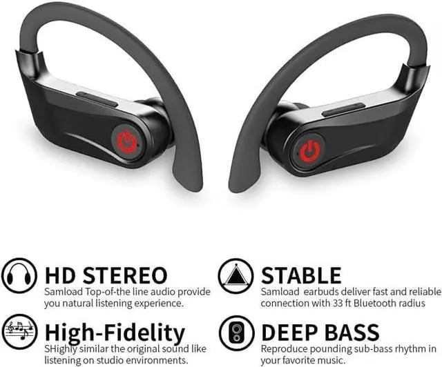 Alt view image 3 of 7 - Wireless Headphones in Ear Bluetooth Earbuds,60 Hours of Playback Time,7 Hours of Continuous Playback in One Ear Touch Controls Built-in Microphone with Earhooks for Sport Running Workout Gym