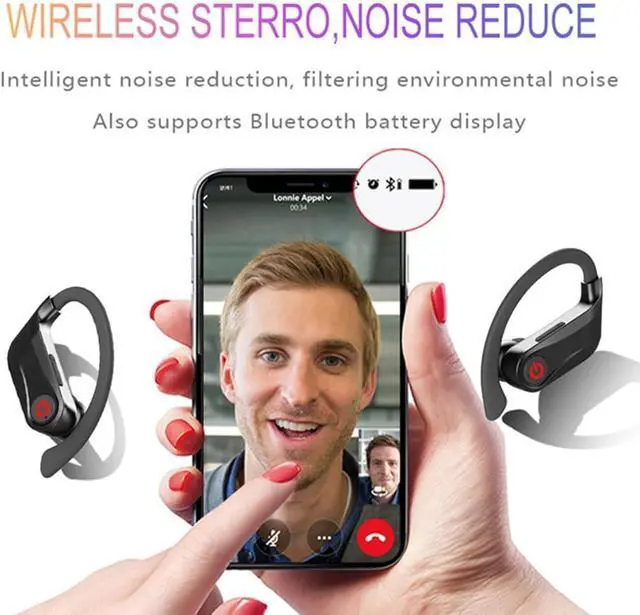 Alt view image 5 of 7 - Wireless Headphones in Ear Bluetooth Earbuds,60 Hours of Playback Time,7 Hours of Continuous Playback in One Ear Touch Controls Built-in Microphone with Earhooks for Sport Running Workout Gym