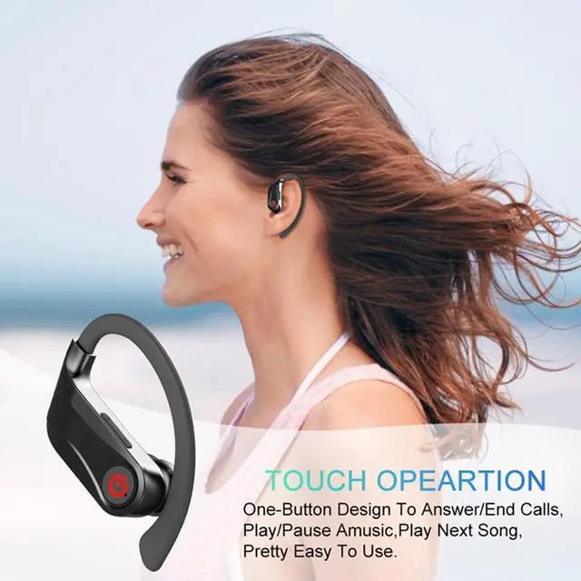 Alt view image 6 of 7 - Wireless Headphones in Ear Bluetooth Earbuds,60 Hours of Playback Time,7 Hours of Continuous Playback in One Ear Touch Controls Built-in Microphone with Earhooks for Sport Running Workout Gym