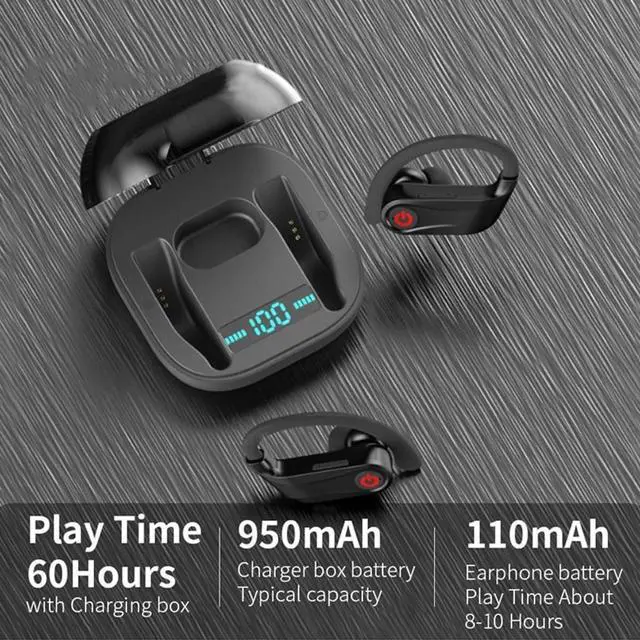 Alt view image 4 of 7 - Wireless Headphones in Ear Bluetooth Earbuds,60 Hours of Playback Time,7 Hours of Continuous Playback in One Ear Touch Controls Built-in Microphone with Earhooks for Sport Running Workout Gym