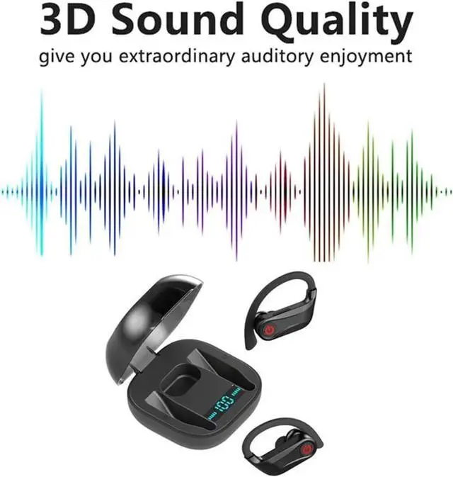 Alt view image 7 of 7 - Wireless Headphones in Ear Bluetooth Earbuds,60 Hours of Playback Time,7 Hours of Continuous Playback in One Ear Touch Controls Built-in Microphone with Earhooks for Sport Running Workout Gym