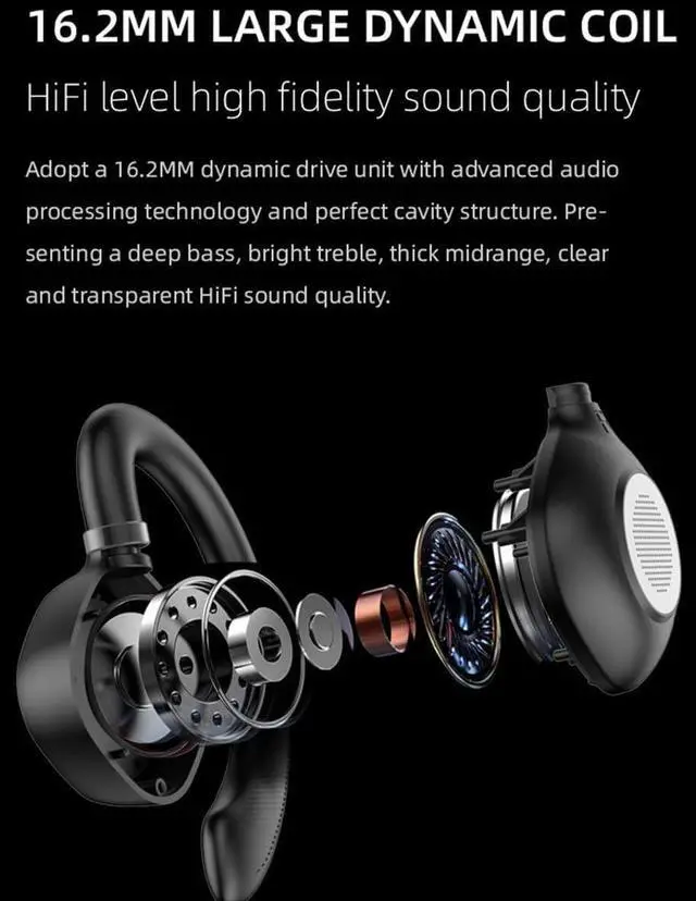 Alt view image 4 of 7 - Open Ear Air Conduction Headphones Wireless Bluetooth 5.3 IPX5 Headphones with Digital Display Charging Case, High Sound Quality and Long Standby Time for Workout Driving Walking, White