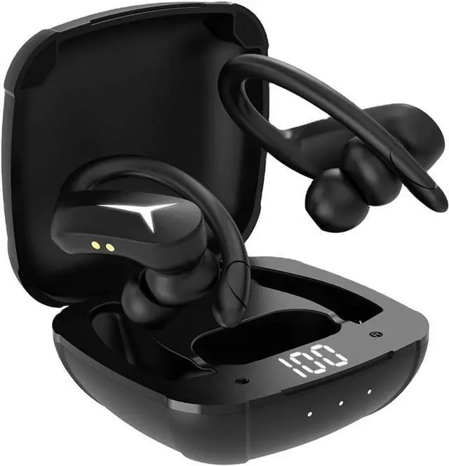 Main image of Wireless Headphones Bluetooth 5.3 Earbuds, in-Ear Wireless Headset with Microphone, IPX5 Waterproof with Earhooks Power Display Charging Case for Workout Driving Walking Black