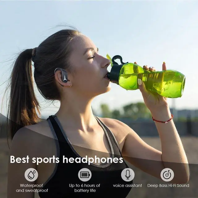 Alt view image 7 of 7 - Wireless Headphones Bluetooth 5.3 Earbuds, in-Ear Wireless Headset with Microphone, IPX5 Waterproof with Earhooks Power Display Charging Case for Workout Driving Walking Black