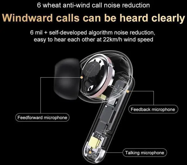 Alt view image 5 of 6 - Bluetooth Headset Wireless Earbuds Noise Cancelling IPX5 Waterproof in-Ear Headphones with Microphone and Charging Case, LED Power Display for Gaming Travel, White