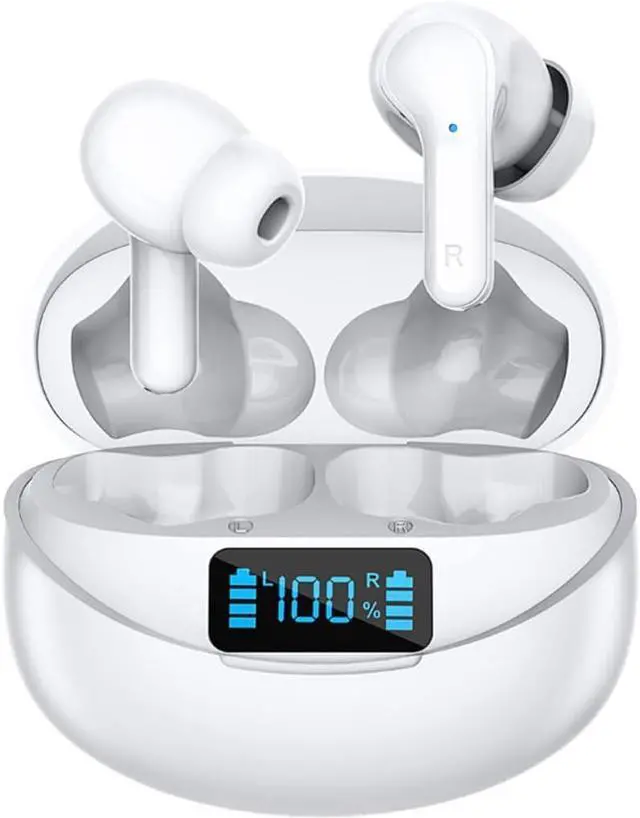 Main image of Bluetooth Headphones in-Ear Wireless Earbuds Stereo Low Latency in-Ear Sports Headphones, Intelligent Noise Cancellation, Digital Display Charging Compartment for Gaming Travel, White