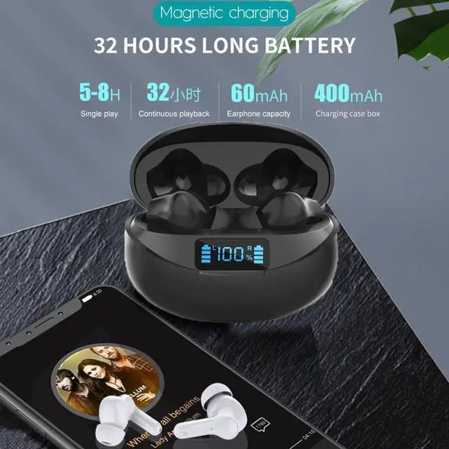 Alt view image 2 of 7 - Bluetooth Headphones in-Ear Wireless Earbuds Stereo Low Latency in-Ear Sports Headphones, Intelligent Noise Cancellation, Digital Display Charging Compartment for Gaming Travel, White