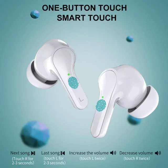 Alt view image 4 of 7 - Bluetooth Headphones in-Ear Wireless Earbuds Stereo Low Latency in-Ear Sports Headphones, Intelligent Noise Cancellation, Digital Display Charging Compartment for Gaming Travel, White