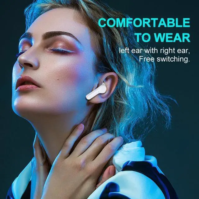 Alt view image 6 of 7 - Bluetooth Headphones in-Ear Wireless Earbuds Stereo Low Latency in-Ear Sports Headphones, Intelligent Noise Cancellation, Digital Display Charging Compartment for Gaming Travel, White