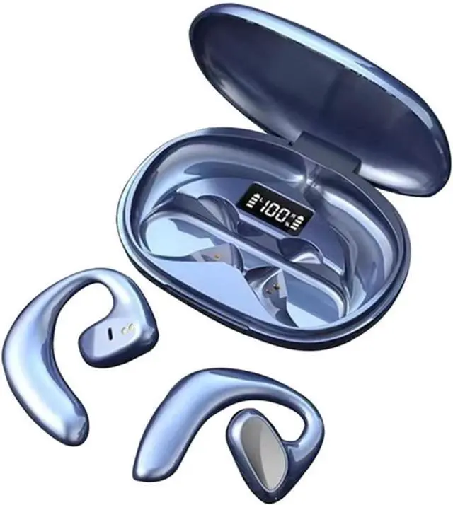 Main image of Open-Ear-Headphones with Microphone Wireless Earbuds Bluetooth Light Emitting Diode Display HiFi Stereo Sound Waterproof Sport Earbuds Noise Cancellation for Smart Phone Laptop Computer Sports Blue