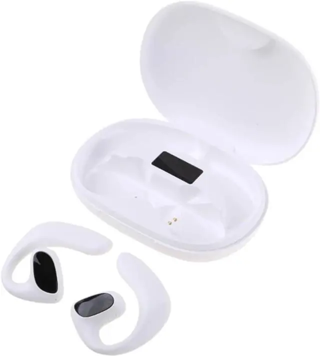 Main image of Open-Ear-Headphones with Microphone Wireless Earbuds Bluetooth Light Emitting Diode Display HiFi Stereo Sound Waterproof Sport Earbuds Noise Cancellation for Smart Phone Laptop Computer Sports White