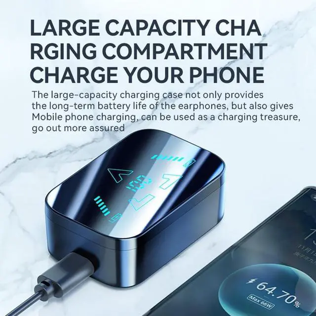 Alt view image 4 of 7 - in-Ear Headphones Wireless Earbuds Bluetooth 5.3 Earbuds, Charging Case with Microphone Sports Waterproof Headphones, LED Power Display for TV Smart Phone Laptop Computer Sports, Yellow