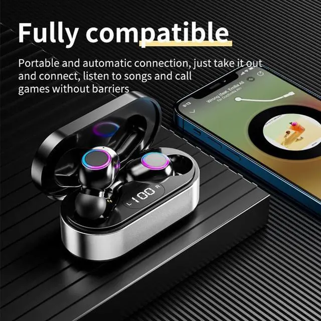 Alt view image 4 of 6 - Wireless Ear Buds Bluetooth 5.2 in Ear Headphones with Charging Case Headset Stereo Digital Display, Built-in Microphone, Immersive Premium Sound Long Distance Connection Headset