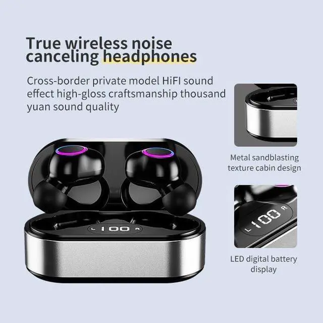 Alt view image 6 of 6 - Wireless Ear Buds Bluetooth 5.2 in Ear Headphones with Charging Case Headset Stereo Digital Display, Built-in Microphone, Immersive Premium Sound Long Distance Connection Headset