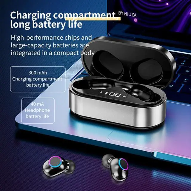 Alt view image 5 of 6 - Wireless Ear Buds Bluetooth 5.2 in Ear Headphones with Charging Case Headset Stereo Digital Display, Built-in Microphone, Immersive Premium Sound Long Distance Connection Headset